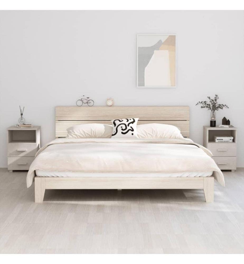 Nachttische 2 Stk. Weiss 40x35x62 cm Massivholz Kiefer