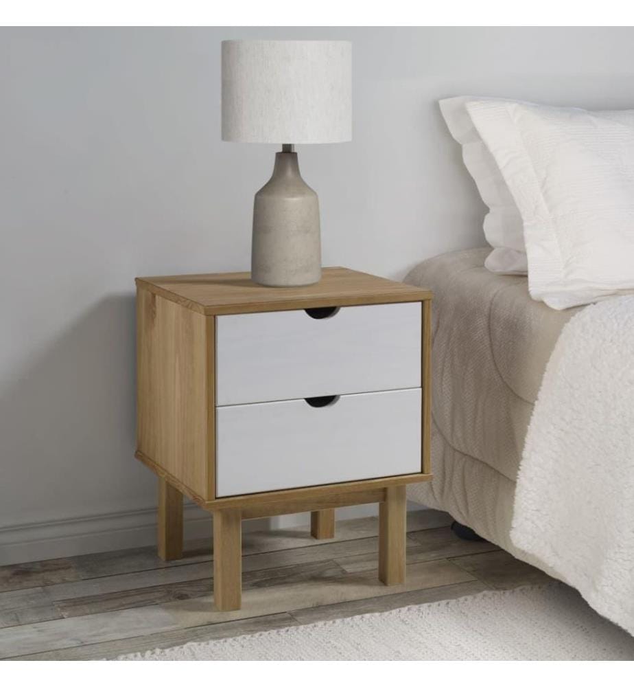 Nachttisch Braun Weiss 46x39,5x57 cm Massivholz Kiefer