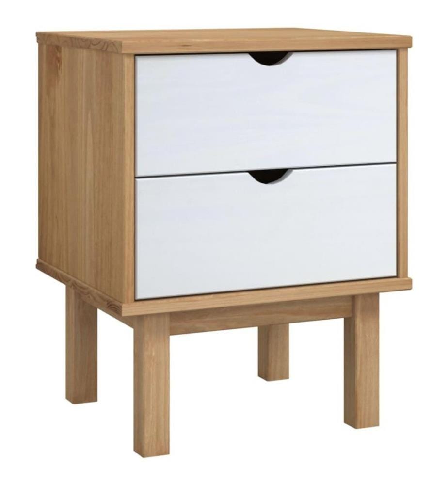 Nachttisch Braun Weiss 46x39,5x57 cm Massivholz Kiefer
