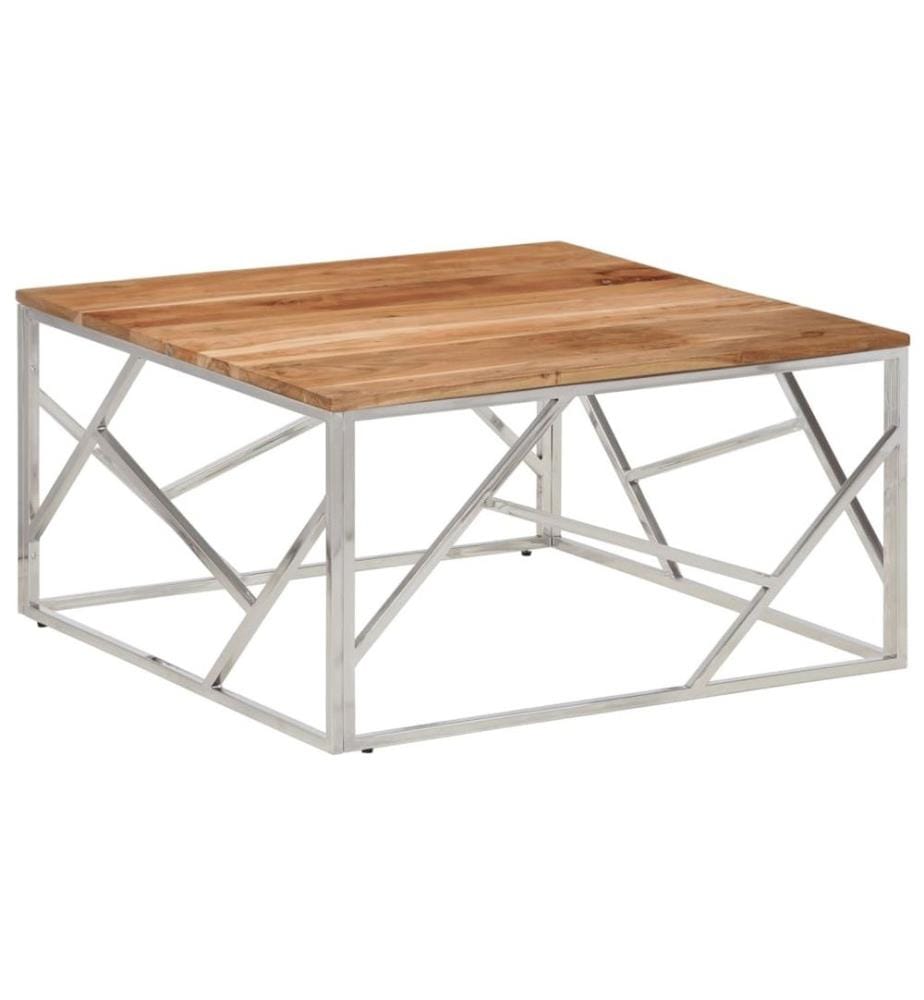 Table basse argenté acier inoxydable et bois massif d'acacia