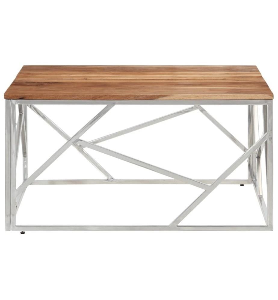 Table basse argenté acier inoxydable et bois massif d'acacia