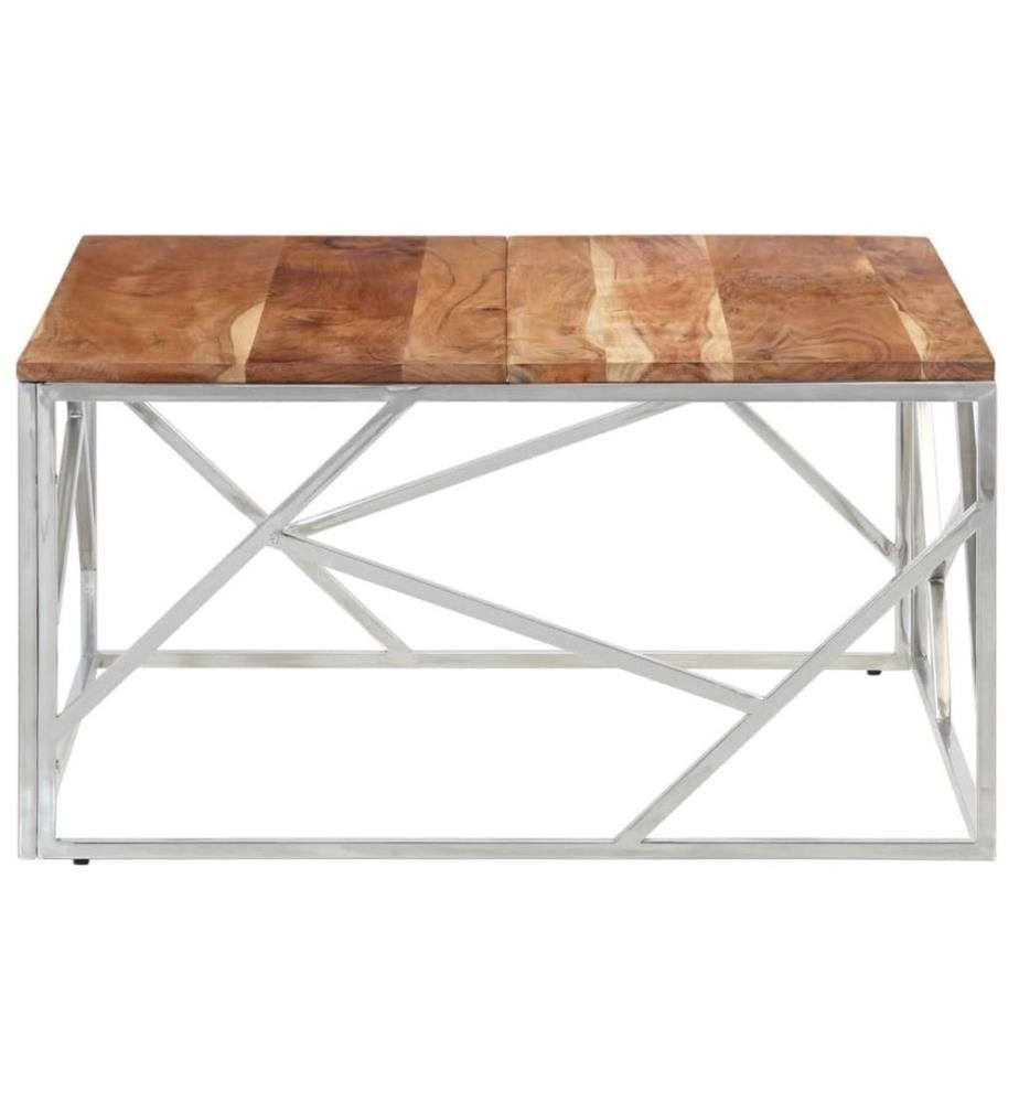 Table basse argenté acier inoxydable et bois massif d'acacia