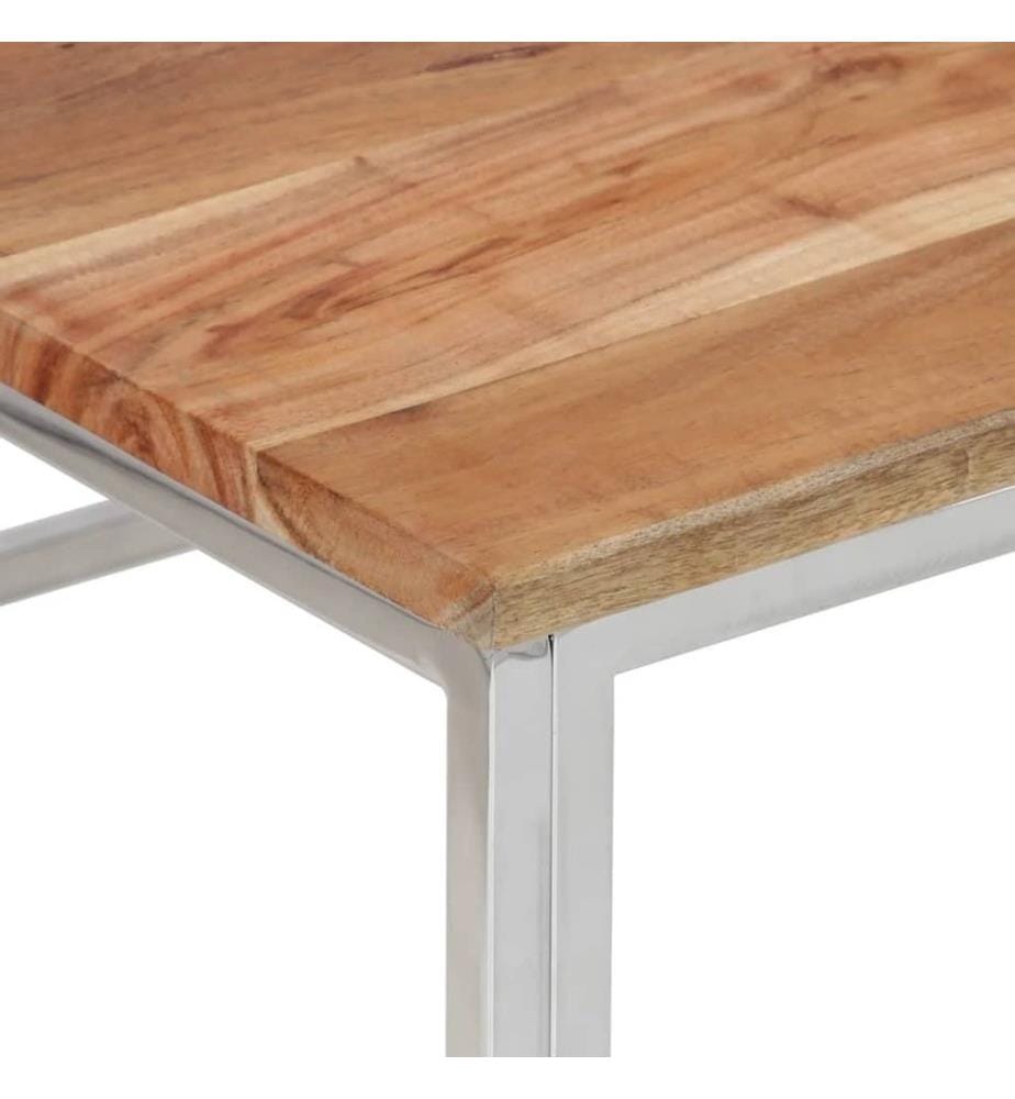 Table basse argenté acier inoxydable et bois massif d'acacia