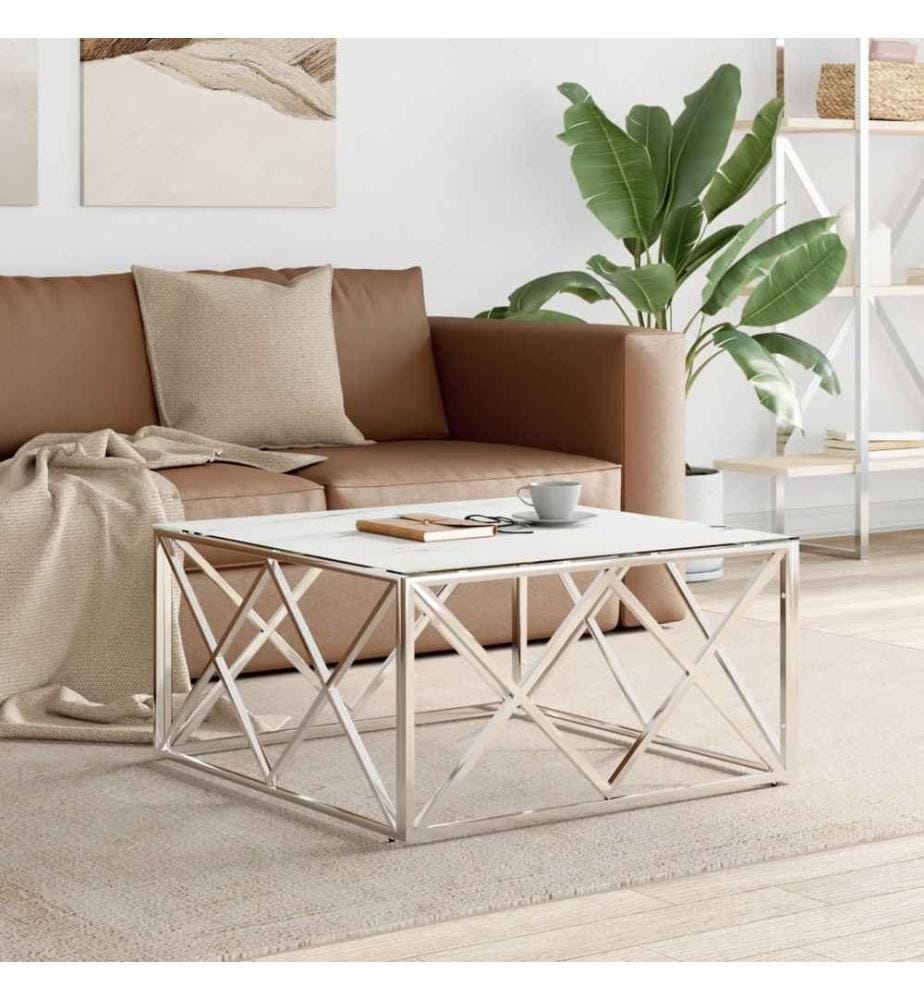Couchtisch Silbern 80x80x40 cm Edelstahl und Glas