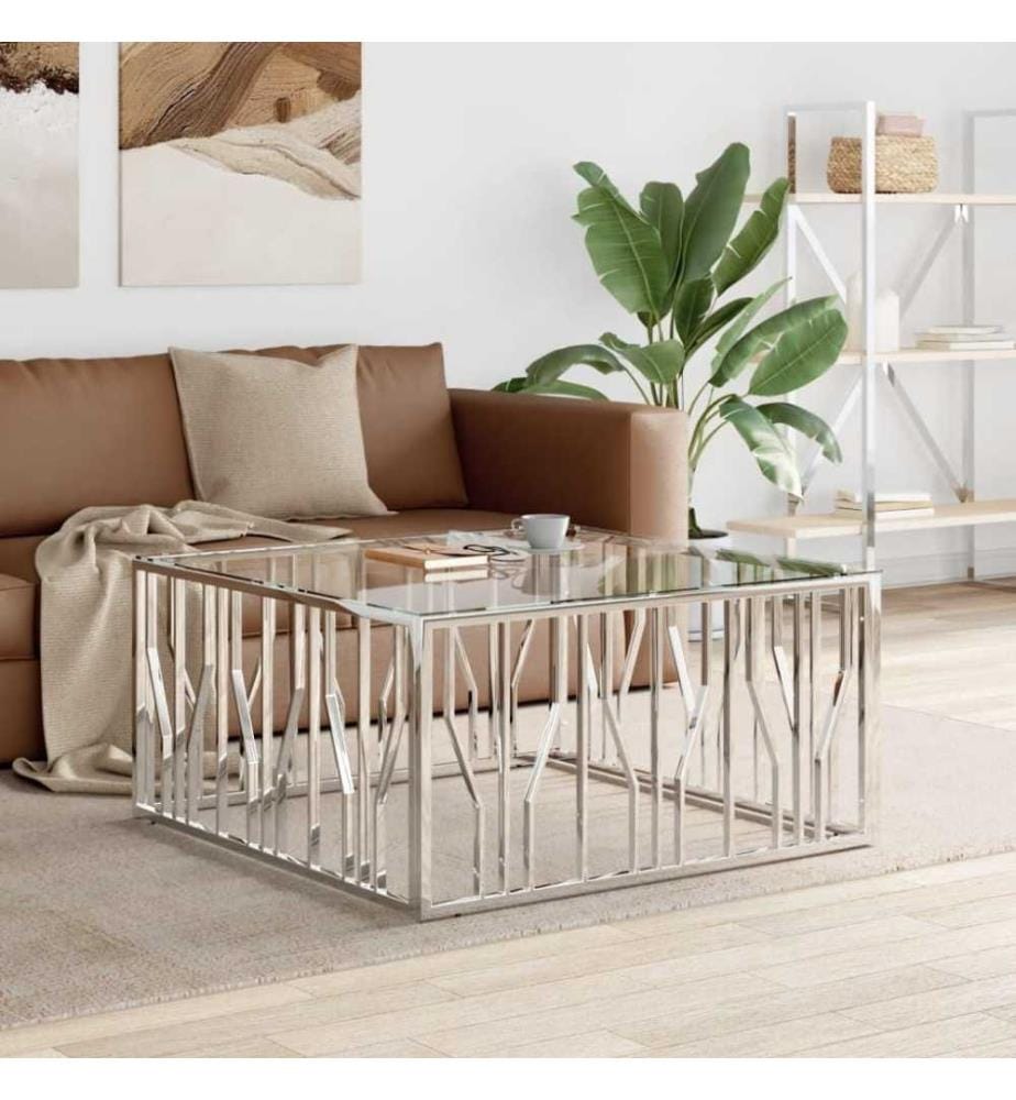 Couchtisch 100x100x50 cm Edelstahl und Glas