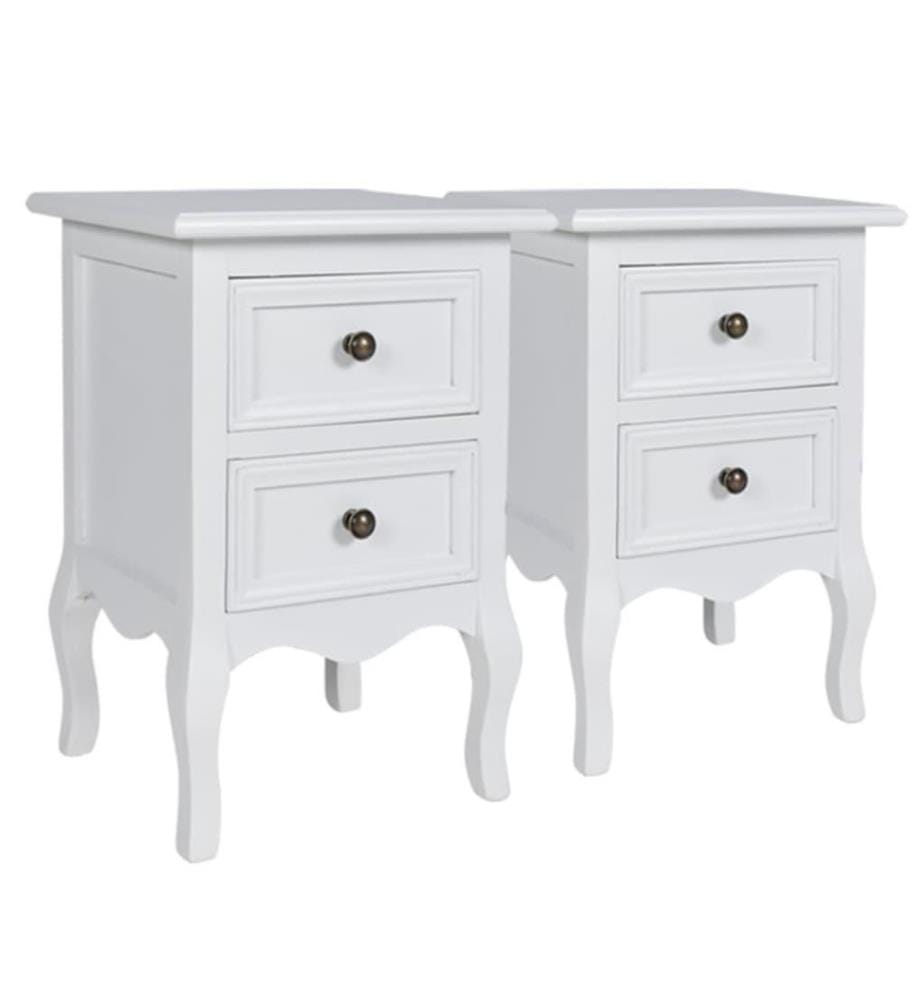 Nachtschränke 2 Stk. mit 2 Schubladen MDF Weiss