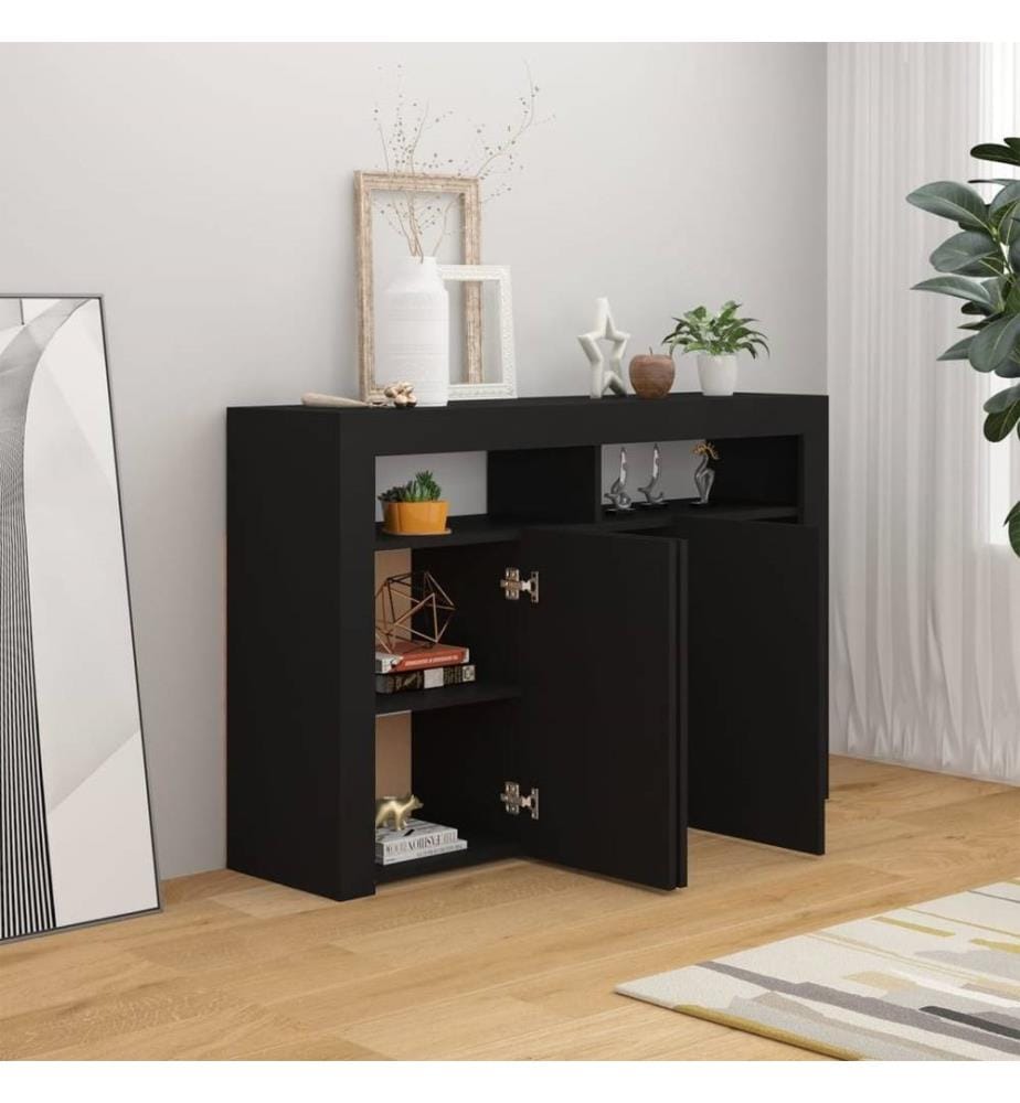 Buffet avec lumières LED noir 115,5x30x75 cm