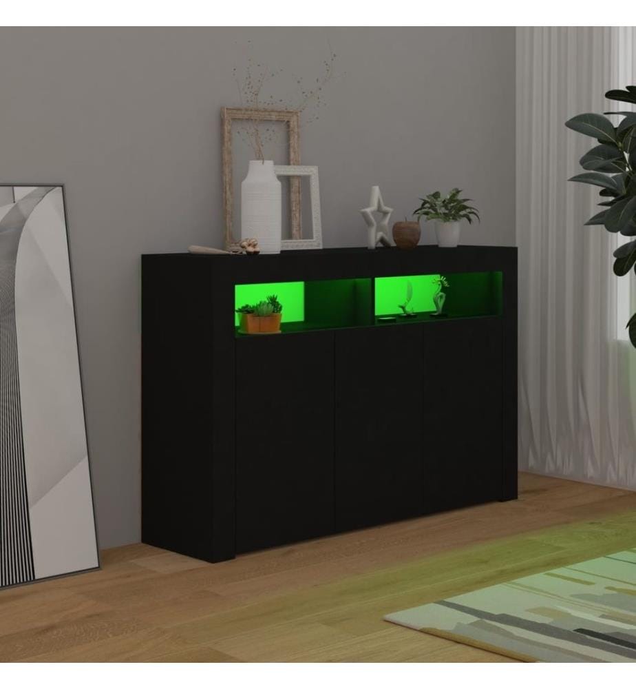Buffet avec lumières LED noir 115,5x30x75 cm