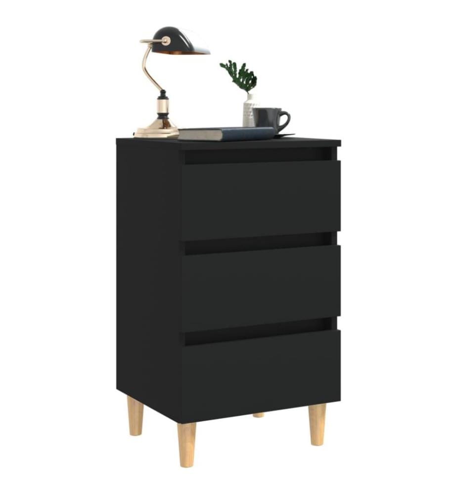 Nachttisch mit Massivholz-Beinen Schwarz 40x35x69 cm