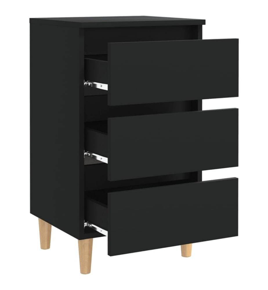 Nachttisch mit Massivholz-Beinen Schwarz 40x35x69 cm