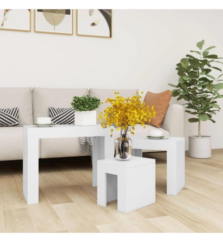 Tables basses gigognes 3 pcs Blanc Aggloméré