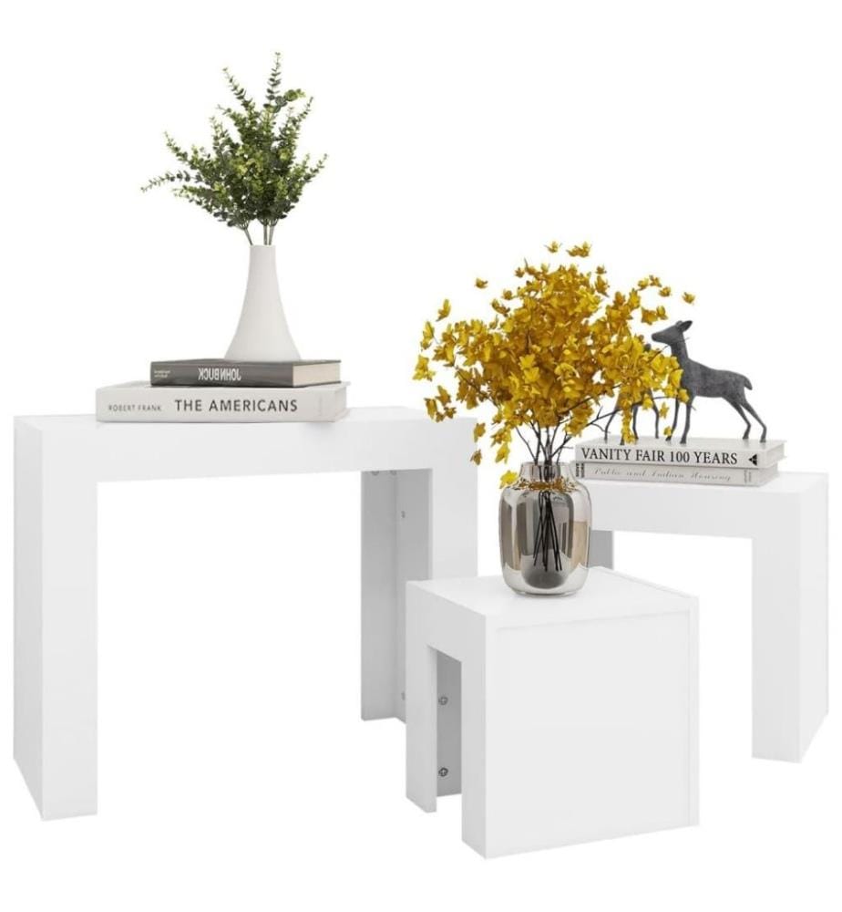 Tables basses gigognes 3 pcs Blanc Aggloméré
