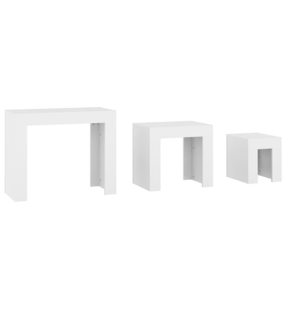 Tables basses gigognes 3 pcs Blanc Aggloméré