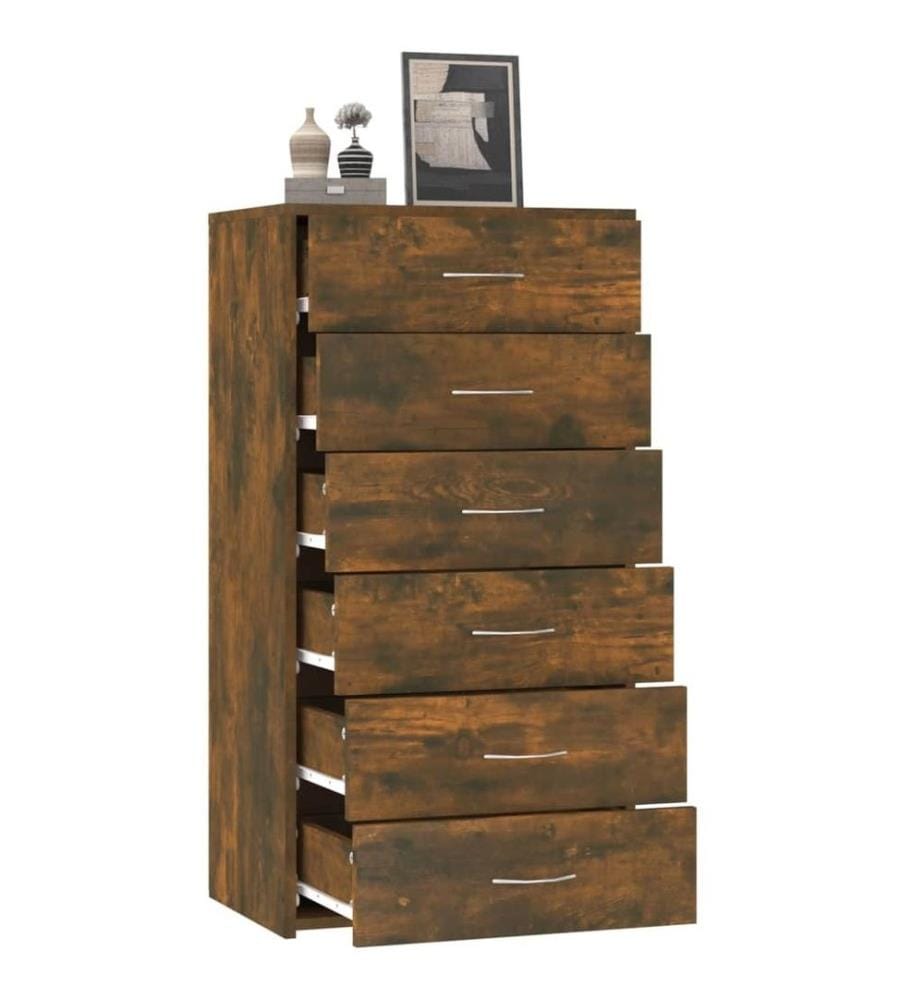 Buffet avec 6 tiroirs Chêne fumé 50x34x96 cm Bois d'ingénierie