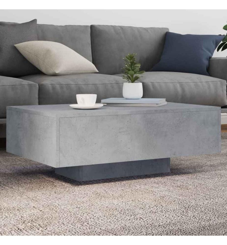 Table basse avec lumières LED gris béton 85x55x31 cm
