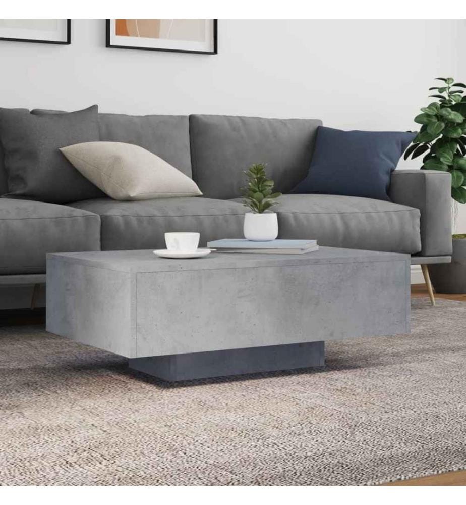 Table basse avec lumières LED gris béton 85x55x31 cm