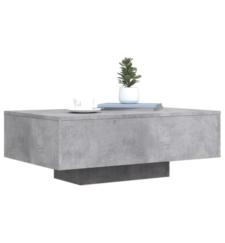 Table basse avec lumières LED gris béton 85x55x31 cm