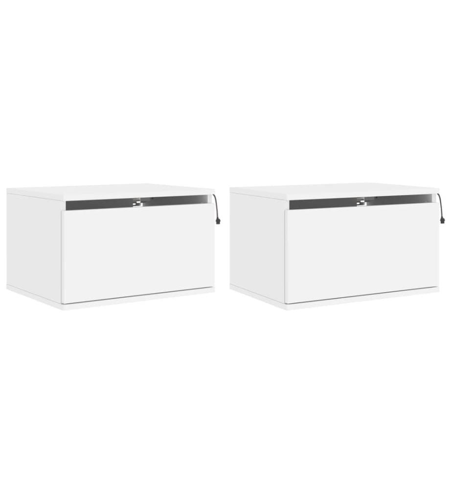 Tables de chevet murales avec lumières LED 2 pcs blanc