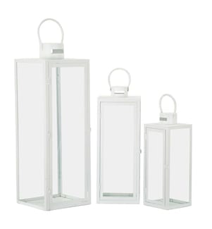 3er-Set Laternen 22 x 22 x 66 - 18 x 18 x 49,5 - 14 x 14 x 39 cm - Weiss