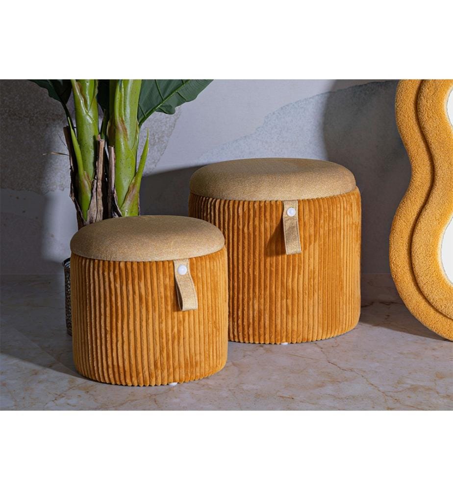 2er-Set Poufs Ø 38 x 38-32 x 28 cm - Gelb