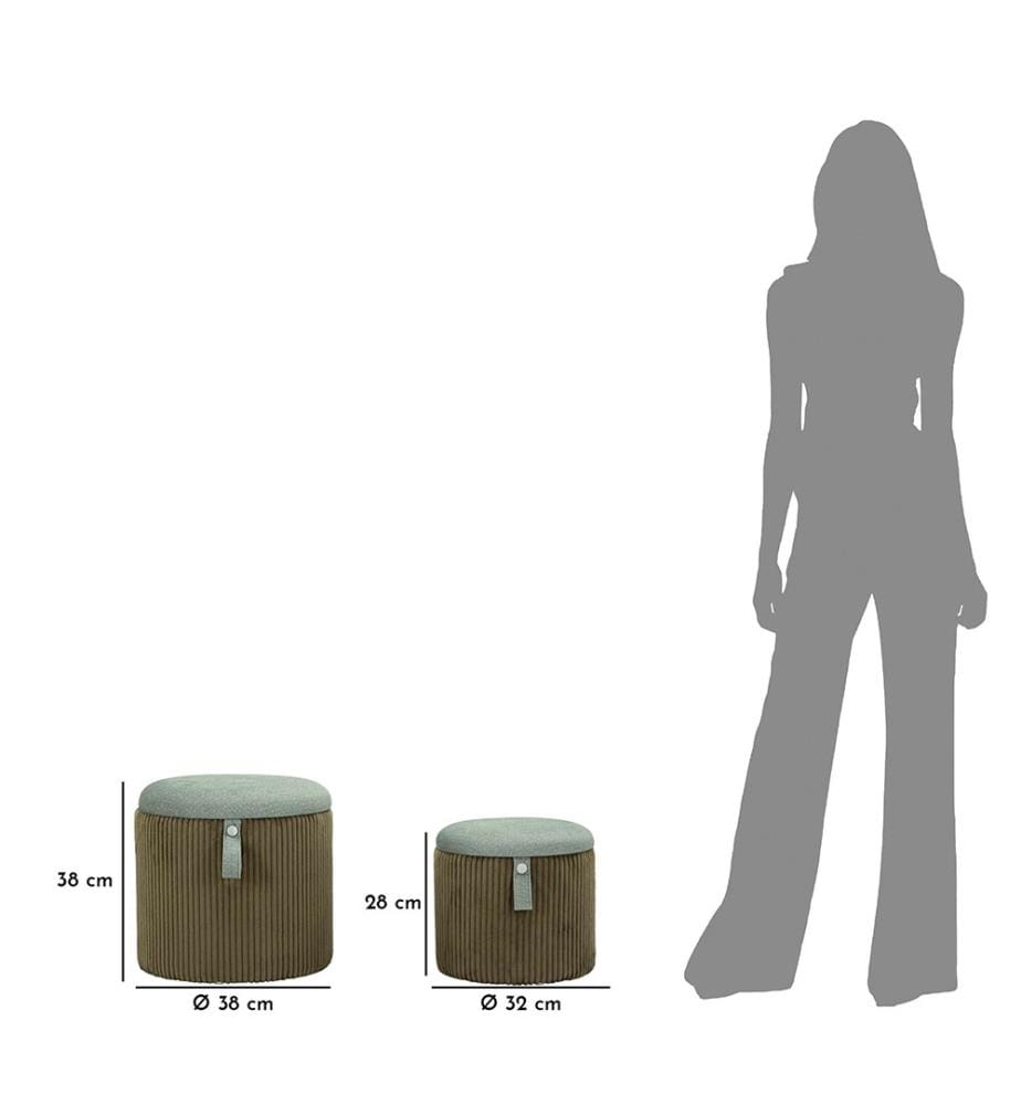 2er-Set Poufs Ø 38 x 38-32 x 28 cm - Grün