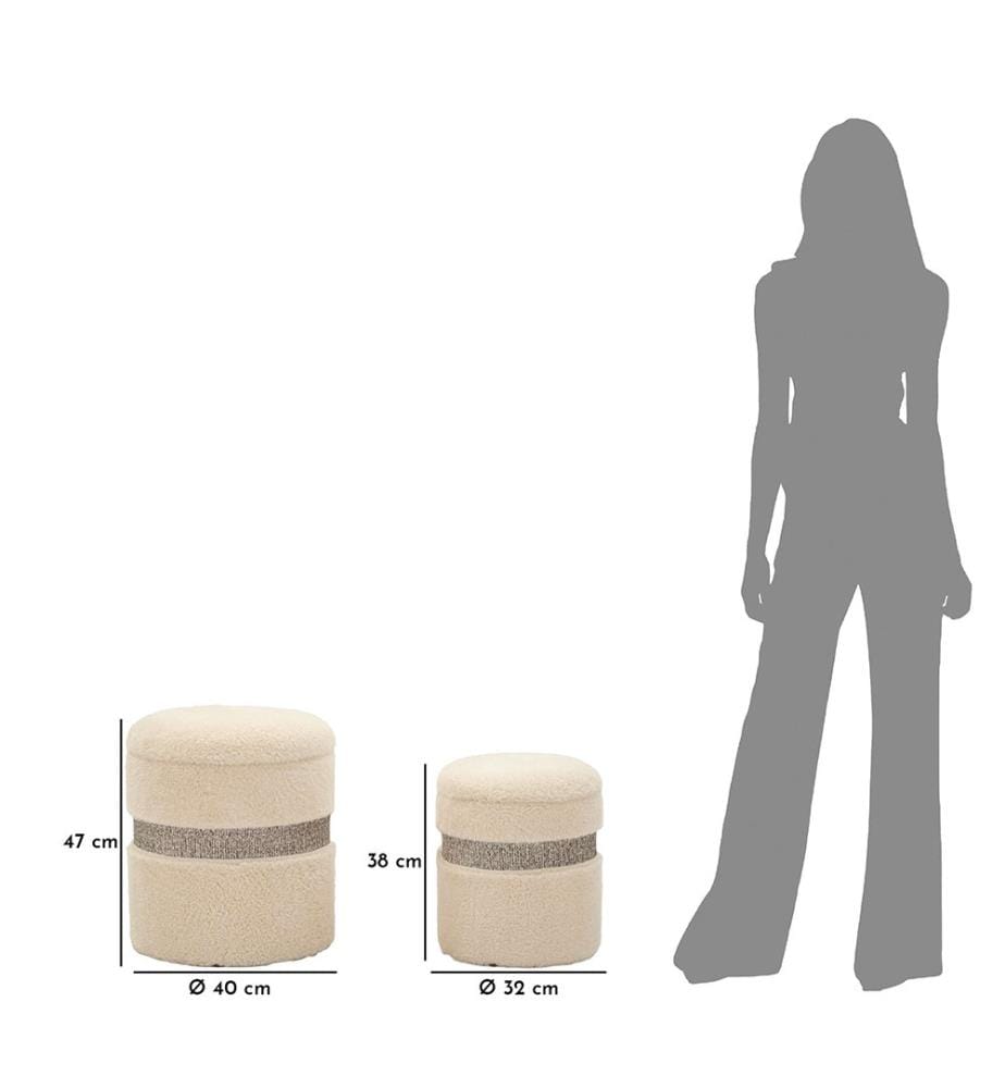 2er-Set Poufs Ø 40 x 47-32 x 38 cm - Creme