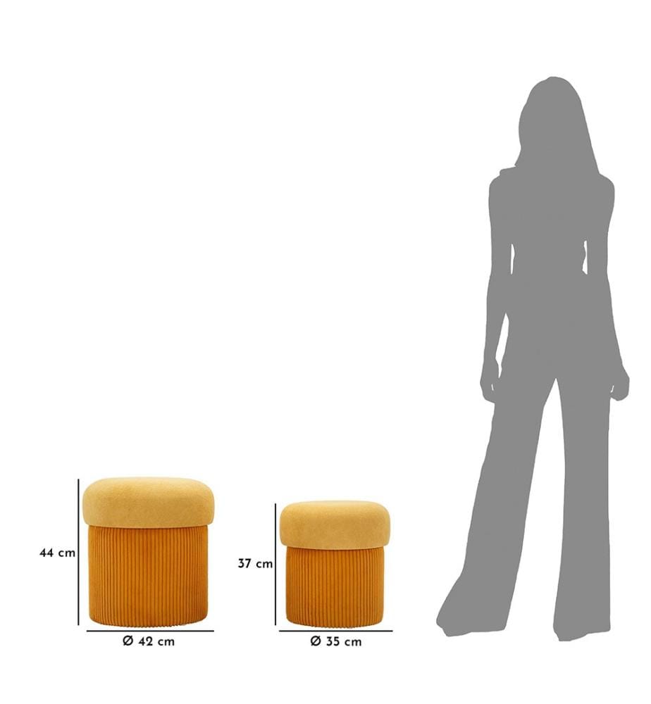 Set di 2 pouf Ø 42 x 44-35 x 37 cm - Senape