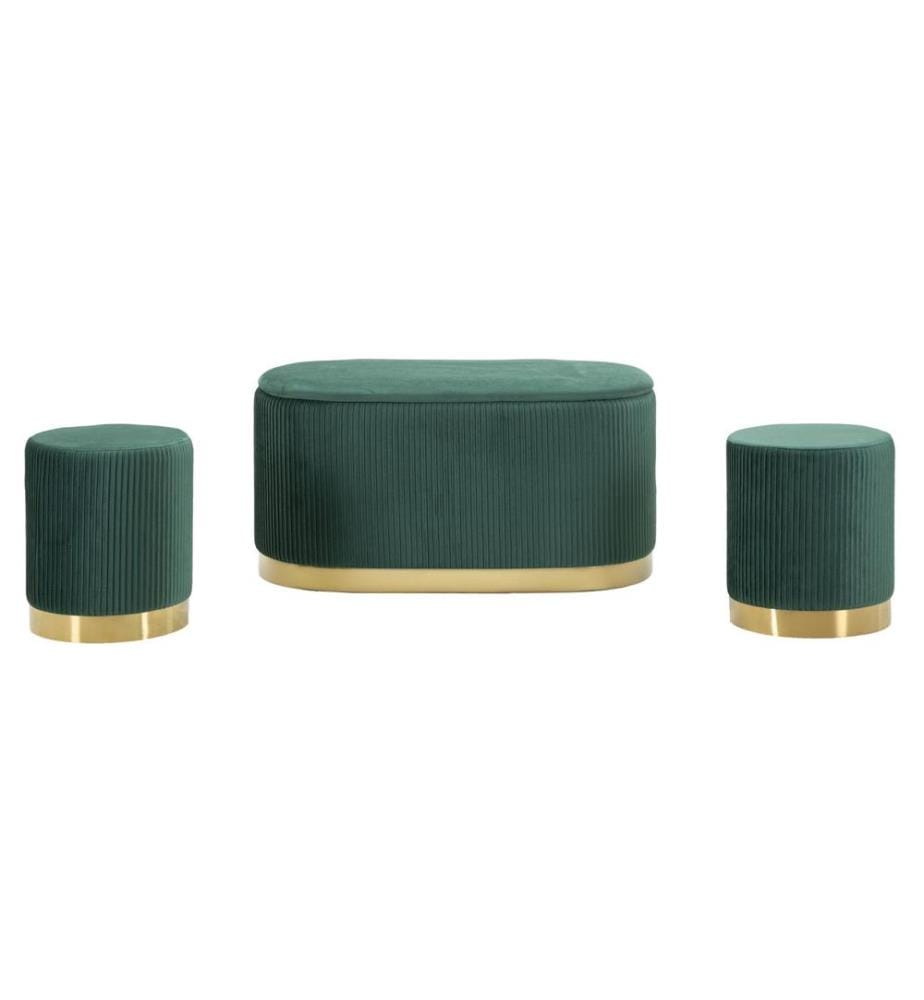Set di 3 panche Shopy con contenitore e sgabelli 80 x 37 x 42 cm e 29 x 35 cm - Verde