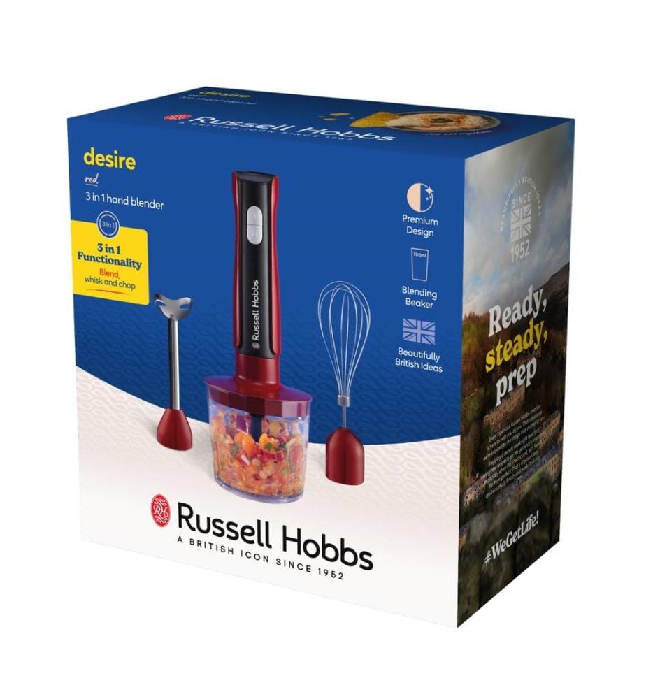 Frullatore a immersione Desire 3 in 1 - Rosso e trasparente