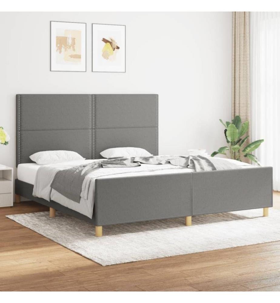 Bettgestell mit Kopfteil Dunkelgrau 180x200 cm Stoff