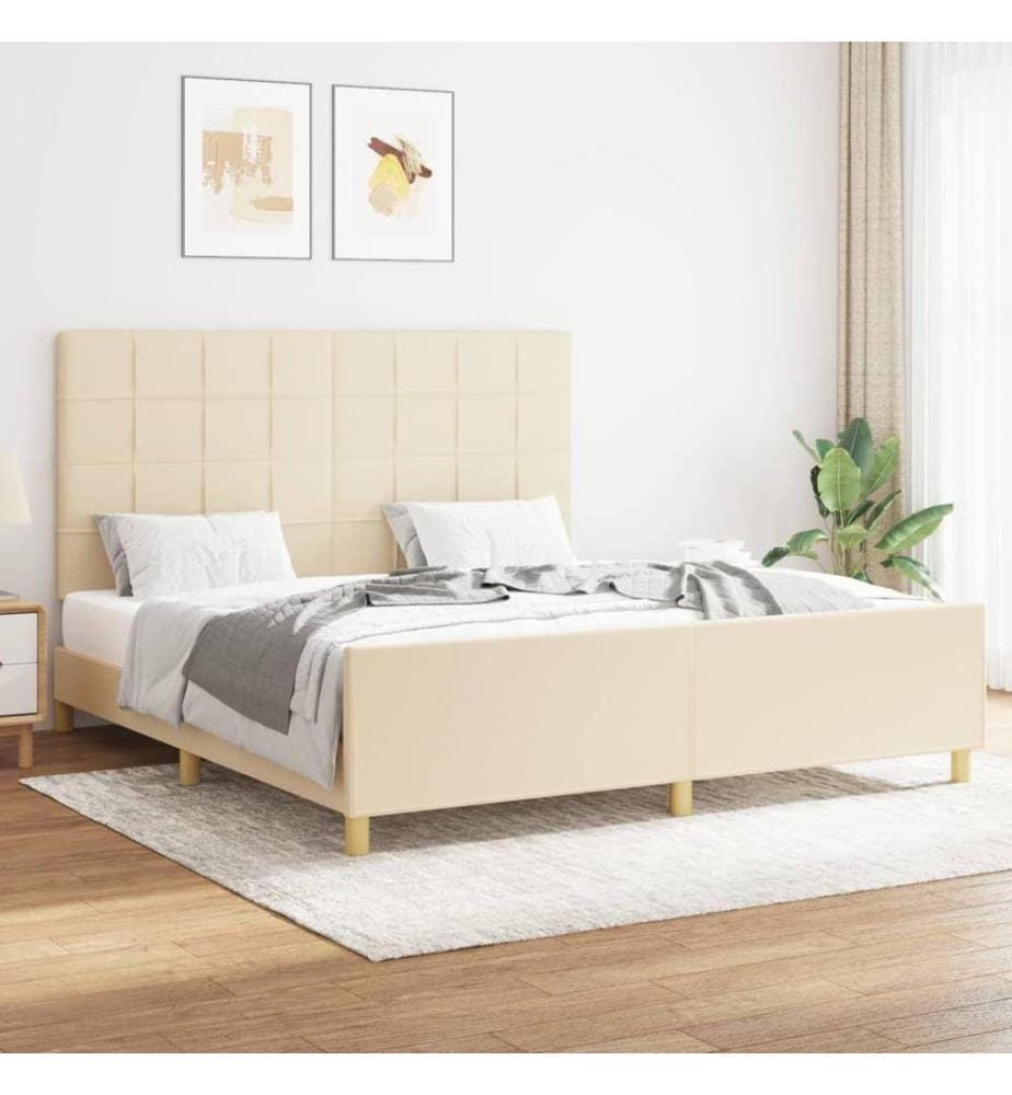 Cadre de lit avec tête de lit Crème 160 x 200 cm Tissu