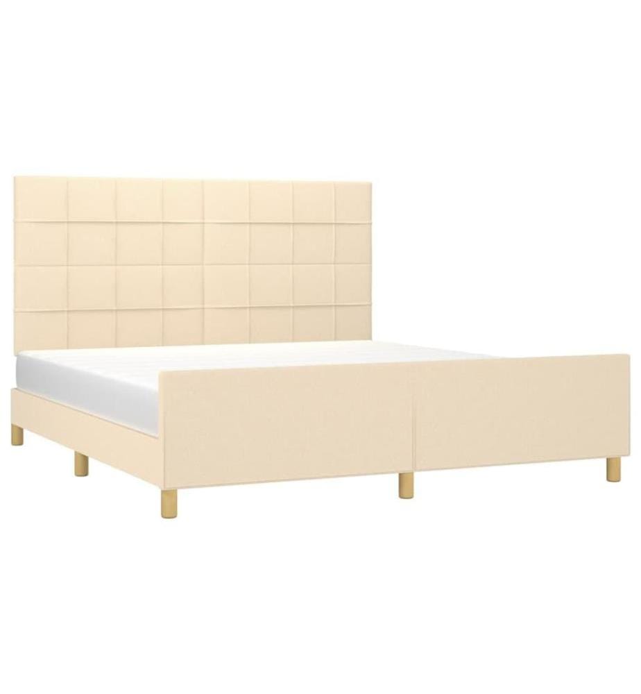 Cadre de lit avec tête de lit Crème 160 x 200 cm Tissu