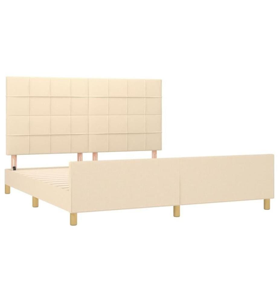 Cadre de lit avec tête de lit Crème 160 x 200 cm Tissu