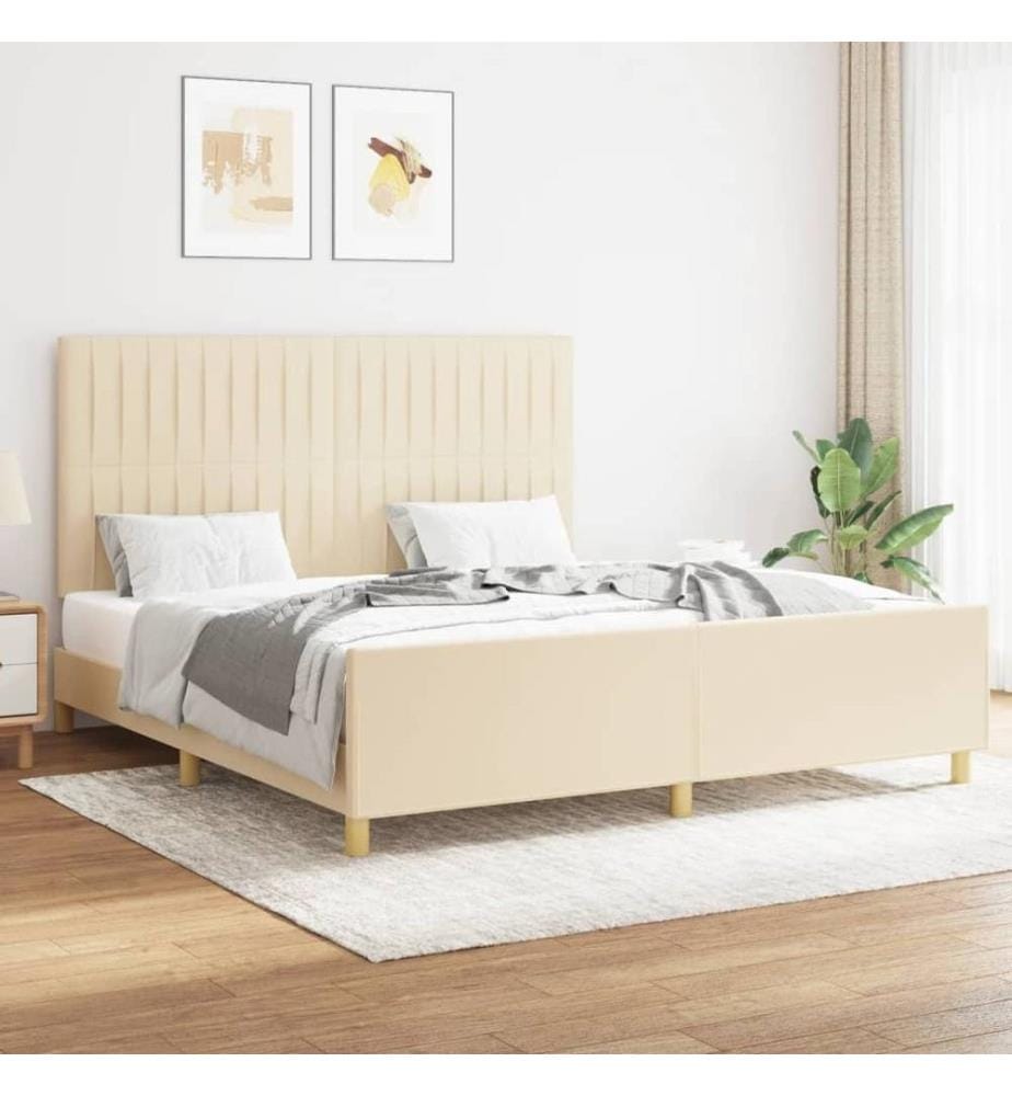 Cadre de lit avec tête de lit Crème 160 x 200 cm Tissu