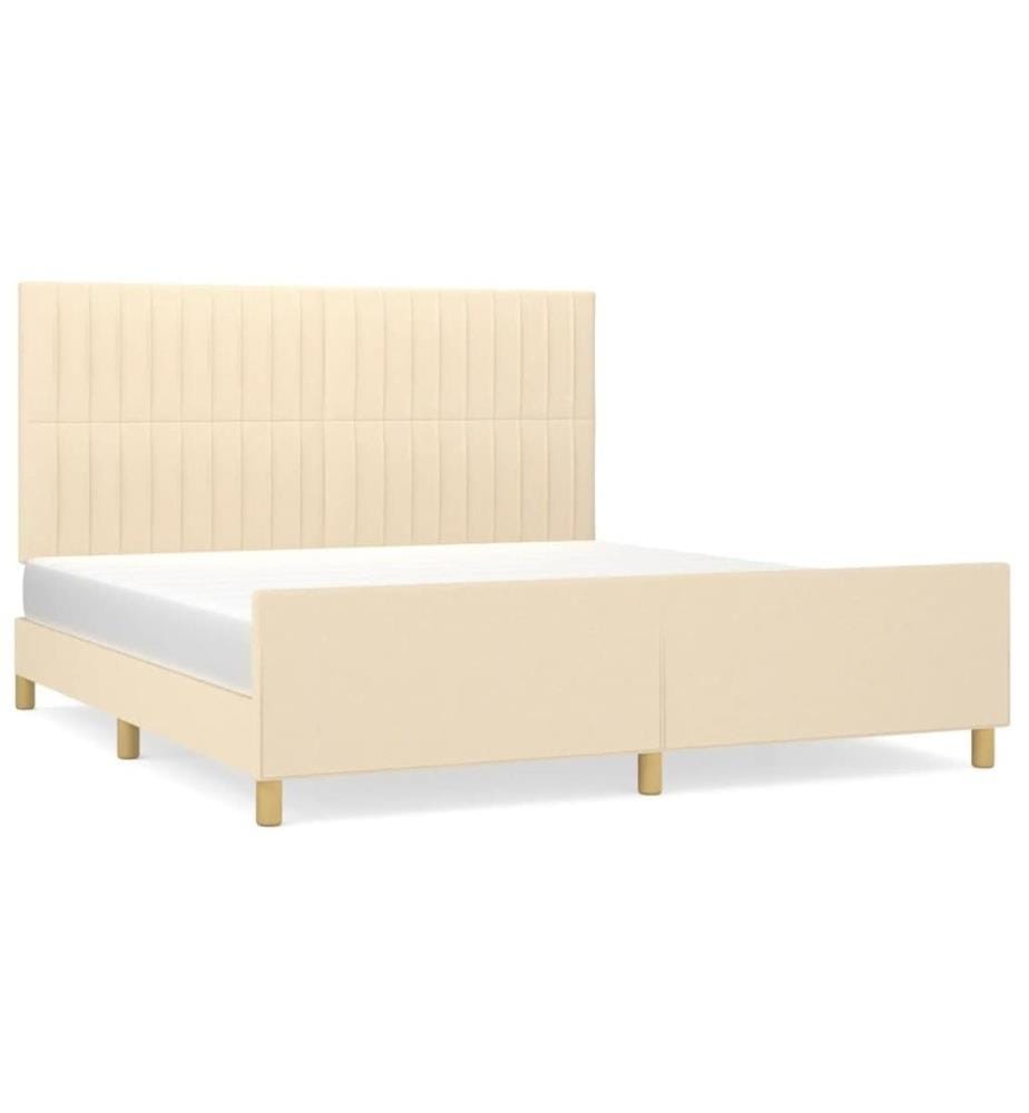 Cadre de lit avec tête de lit Crème 160 x 200 cm Tissu