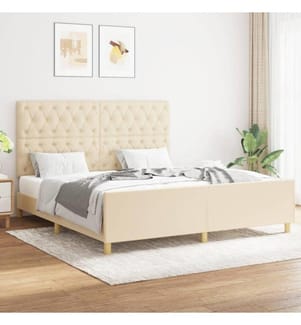 Bettgestell mit Kopfteil Creme 160x200 cm Stoff