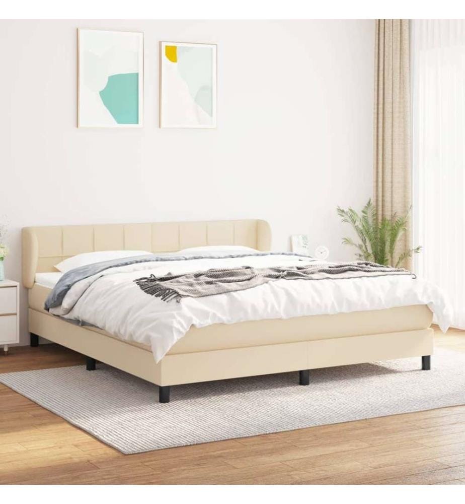 Sommier à lattes de lit avec matelas Crème 180x200 cm Tissu