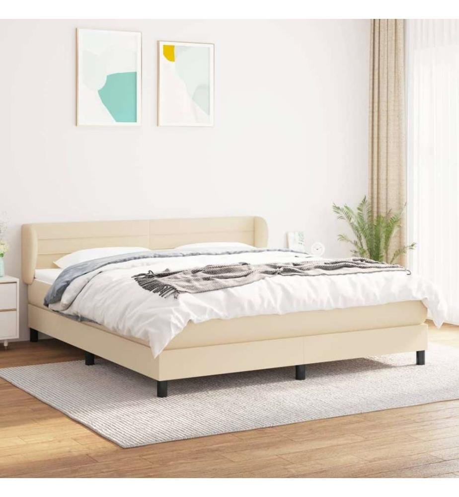 Sommier à lattes de lit avec matelas Crème 180x200 cm Tissu
