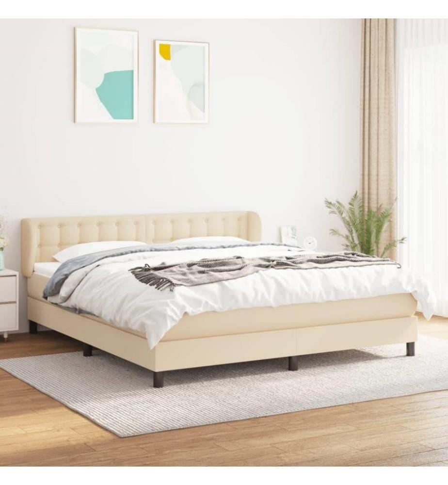 Lit à sommier tapissier avec matelas Crème 180x200 cm Tissu