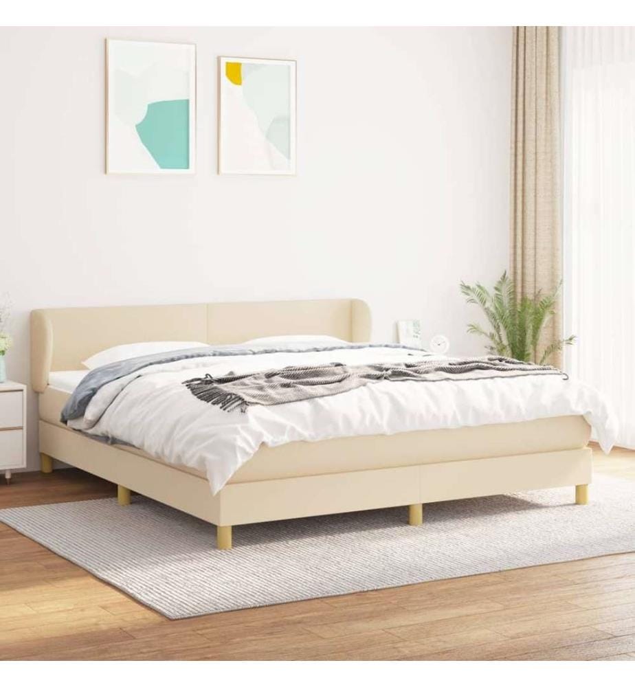 Sommier à lattes de lit avec matelas Crème 180x200 cm Tissu