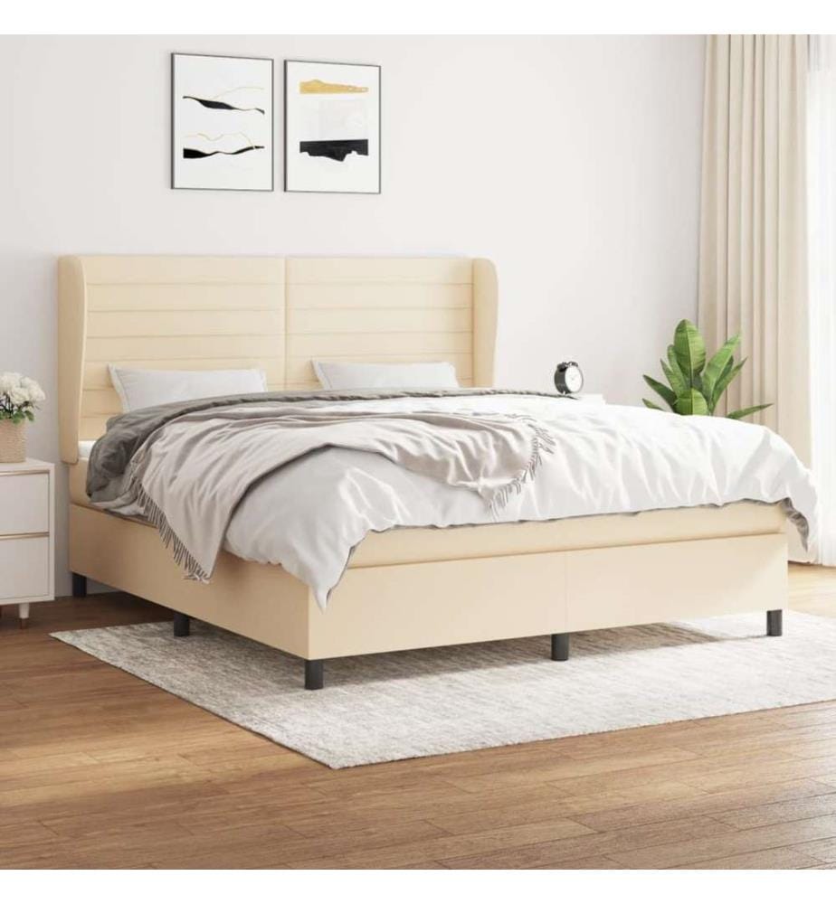 Sommier à lattes de lit avec matelas Crème 180x200 cm Tissu