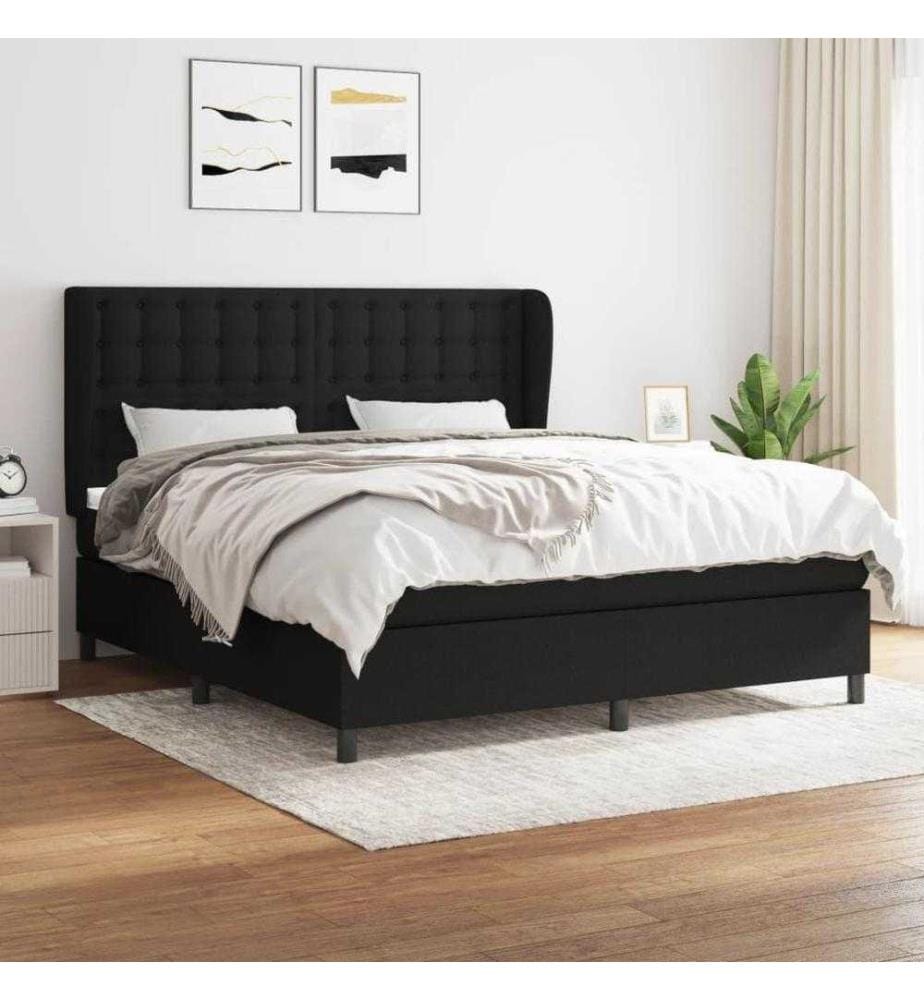 Lit à sommier tapissier avec matelas Noir 180x200 cm Tissu