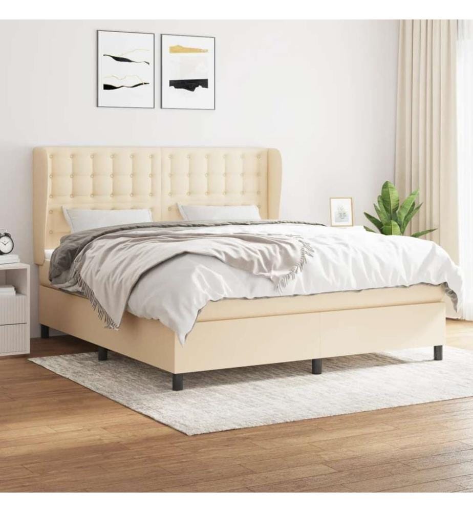 Sommier à lattes de lit avec matelas Crème 180x200 cm Tissu