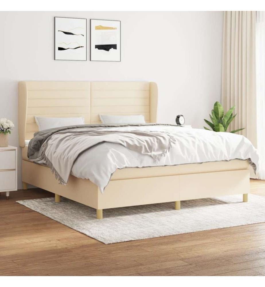 Sommier à lattes de lit avec matelas Crème 180x200 cm Tissu