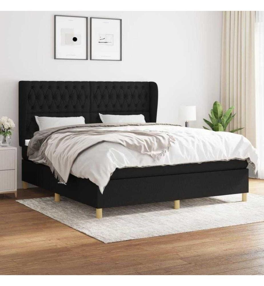 Lit à sommier tapissier avec matelas Noir 180x200 cm Tissu