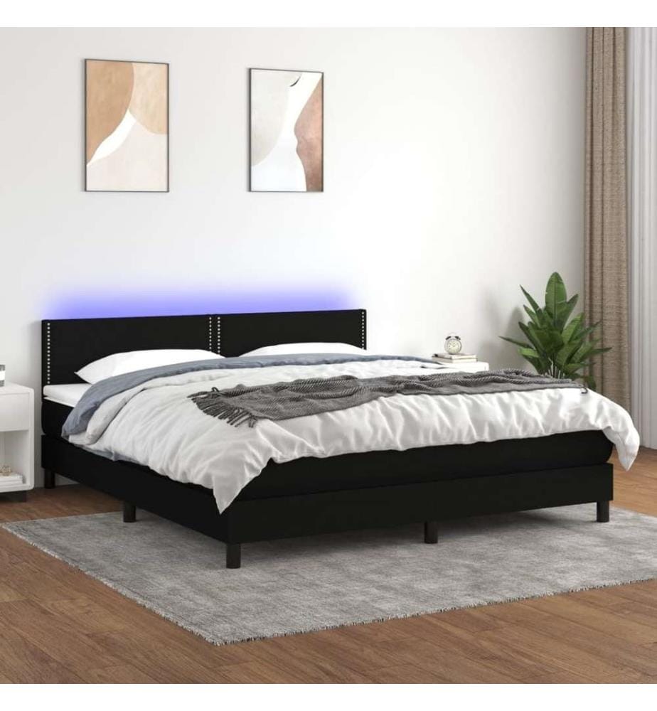 Sommier à lattes de lit avec matelas LED Noir 180x200 cm Tissu