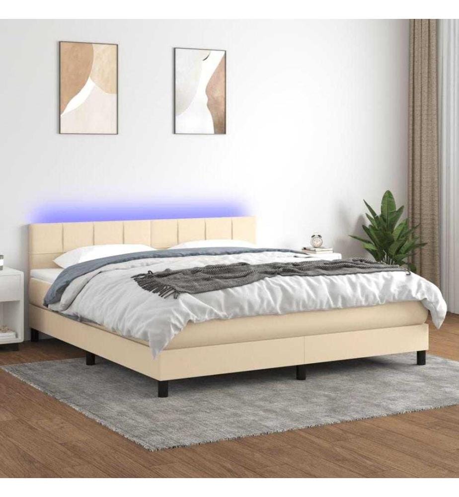 Boxspringbett mit Matratze & LED Creme 160x200 cm Stoff