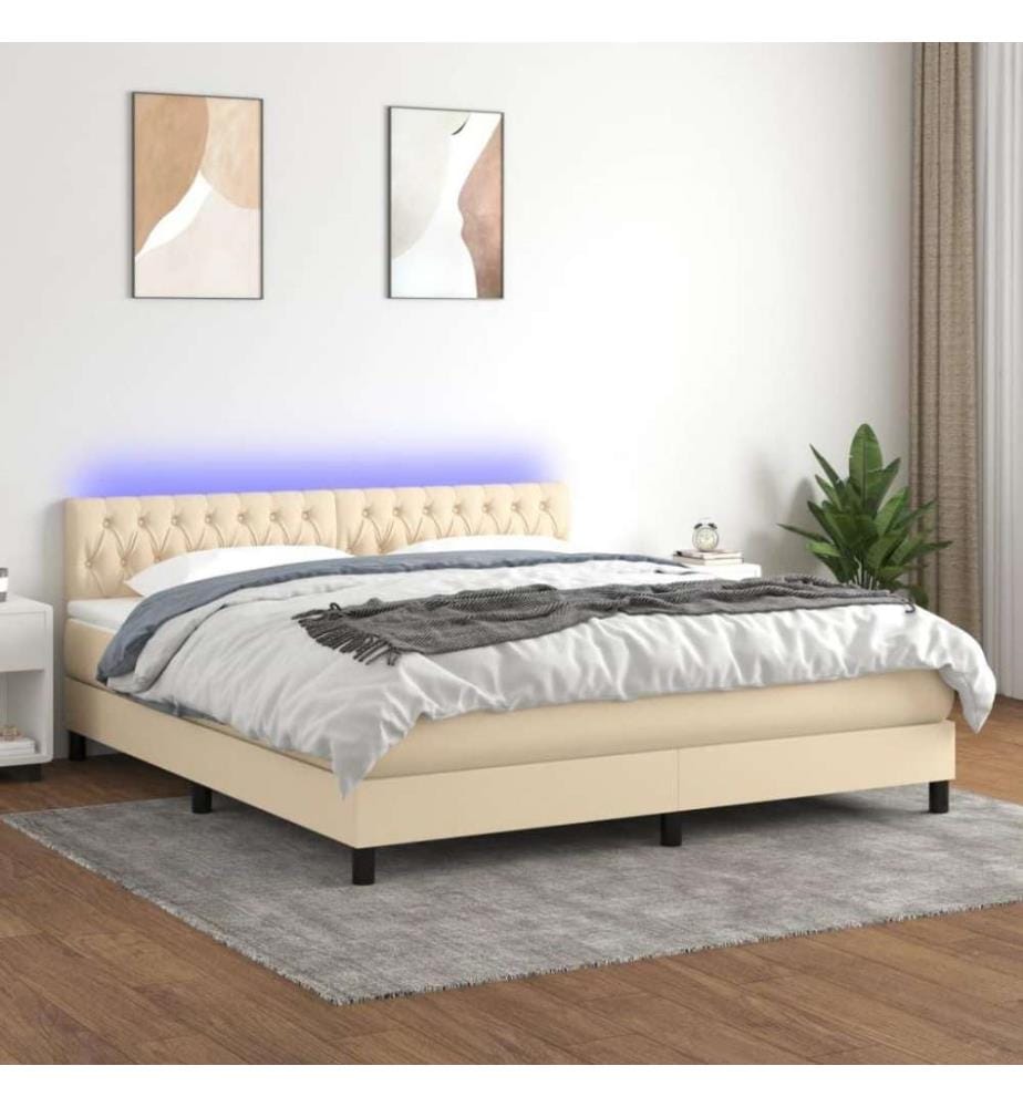 Boxspringbett mit Matratze & LED Creme 160x200 cm Stoff