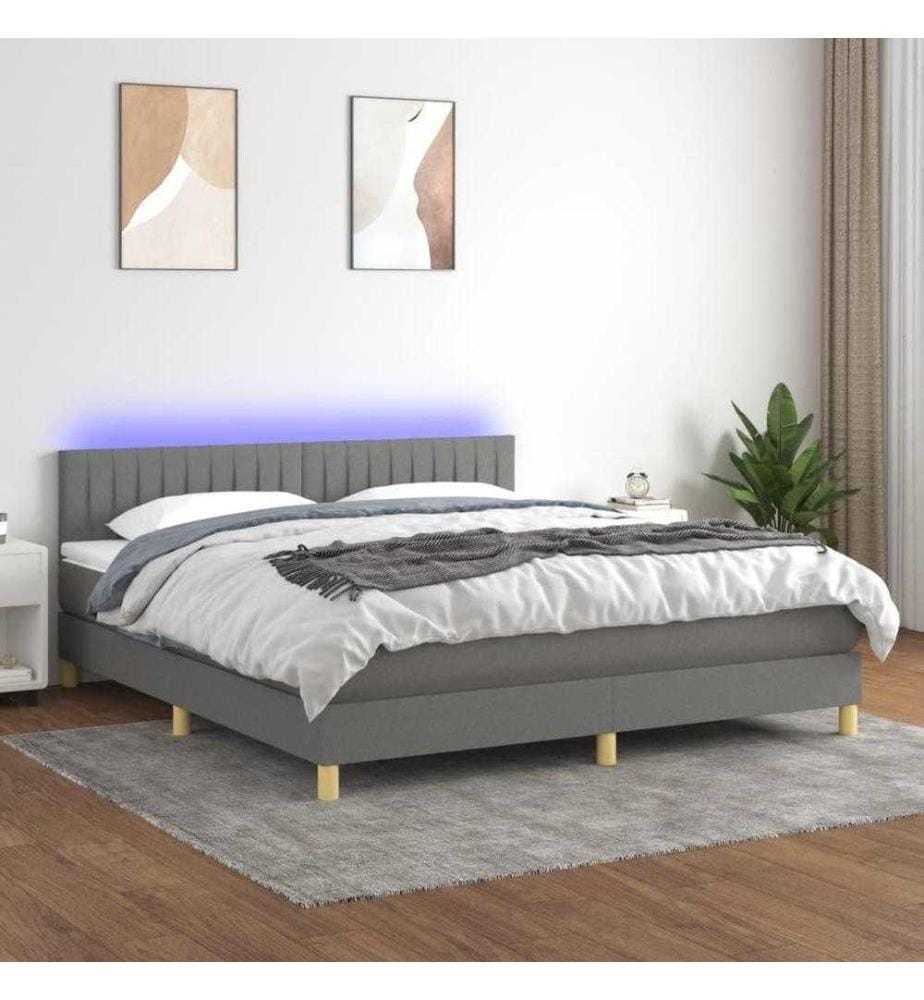 Boxspringbett mit Matratze & LED Dunkelgrau 180x200 cm Stoff