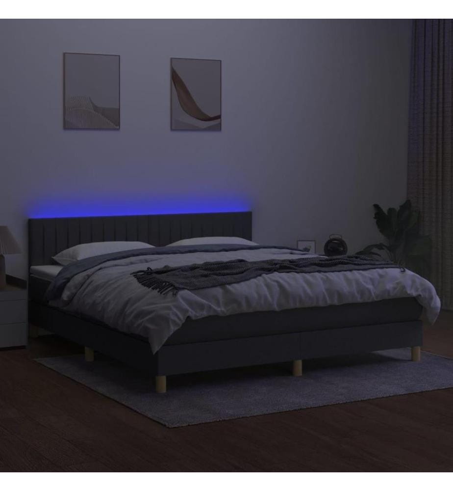 Boxspringbett mit Matratze & LED Dunkelgrau 180x200 cm Stoff